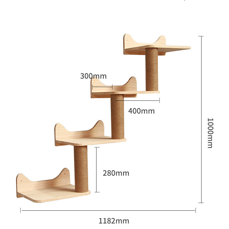 Wall-Mounted Cat Climbing Frame — Solid Wood