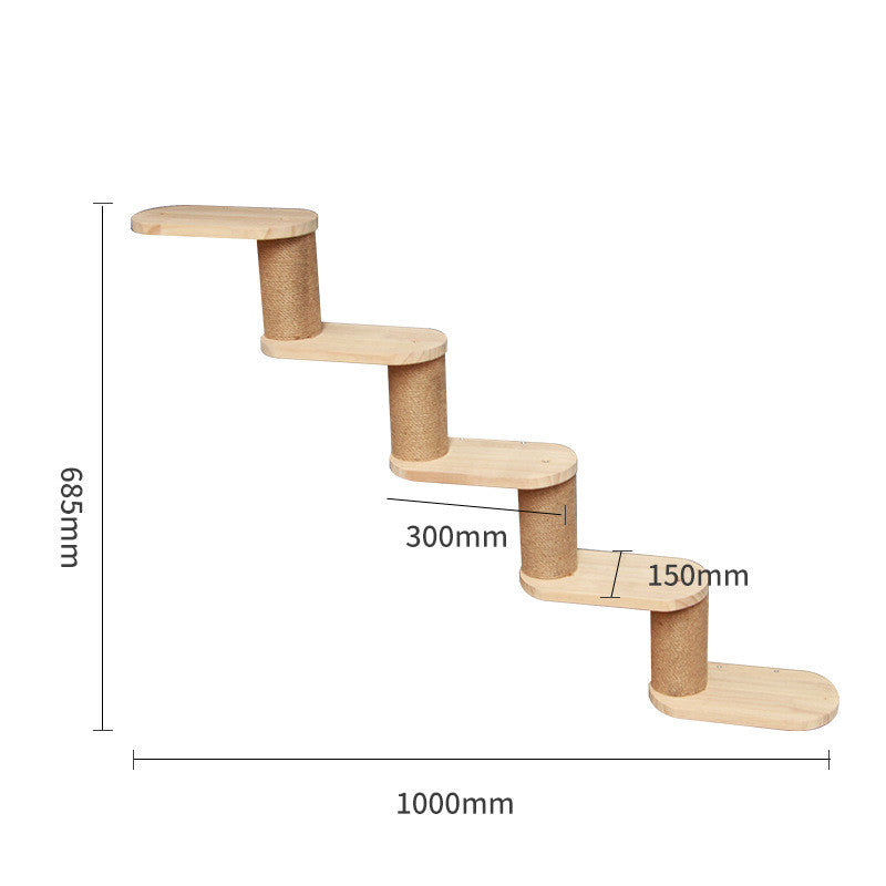 Wall-Mounted Cat Climbing Frame — Solid Wood