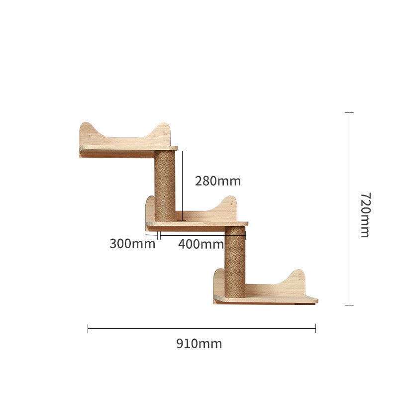 Wall-Mounted Cat Climbing Frame — Solid Wood